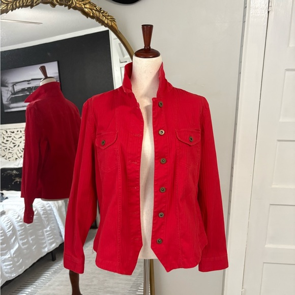 Red Button-Up Denim Jacket - Picture 2 of 6